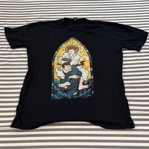 Black Graphic Short-Sleeve Men’s T-Shirt with Stained-Glass Motif